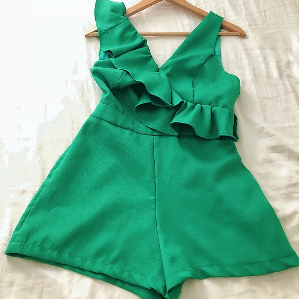 Green Ruffled Romper